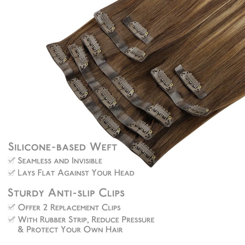 WENNALIFE Seamless Clip In Hair Extensions Human Hair 7pcs 130g to 150g 14in-22in Seamless Narrow Weft Flat Style Clip Ins