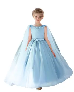 Luxury Kids Cape Sleeve Formal Lace Dress | Tulle Ball Gown for Wedding, Flower Girl, Birthday, Pageant & Prom, Sleeveless Backless, High Quality Teenage Girls Party Wear, Cute Daily Wear & Fancy Casual Style grade 8th Capelet teen