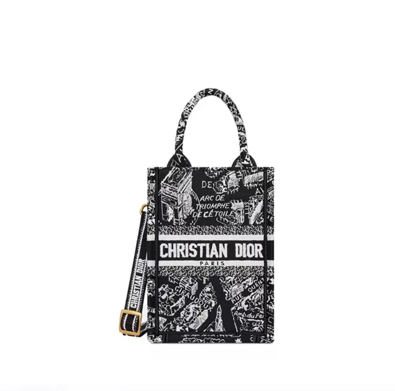 Pre-owned Dior Black & White Paris Map Embroidered Mini Tote Phone Bag 2603406