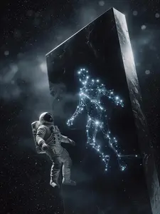 The Mirror — Astronaut Constellation Art Poster | Dark Surreal Space Wall Art, UV-Printed USA