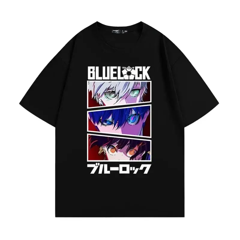 Women's Unisex Oversized Heavyweight Cotton Crewneck Tee - 2026 New Blue Lock Iconic Striker Eyes, Nagi Isagi Bachira Triple Character Panel, Love Tops with Natural Smooth Fabric, Soccer Anime Fan Father's Day Gift, Jeans, Sneakers, Spandex, Seamless