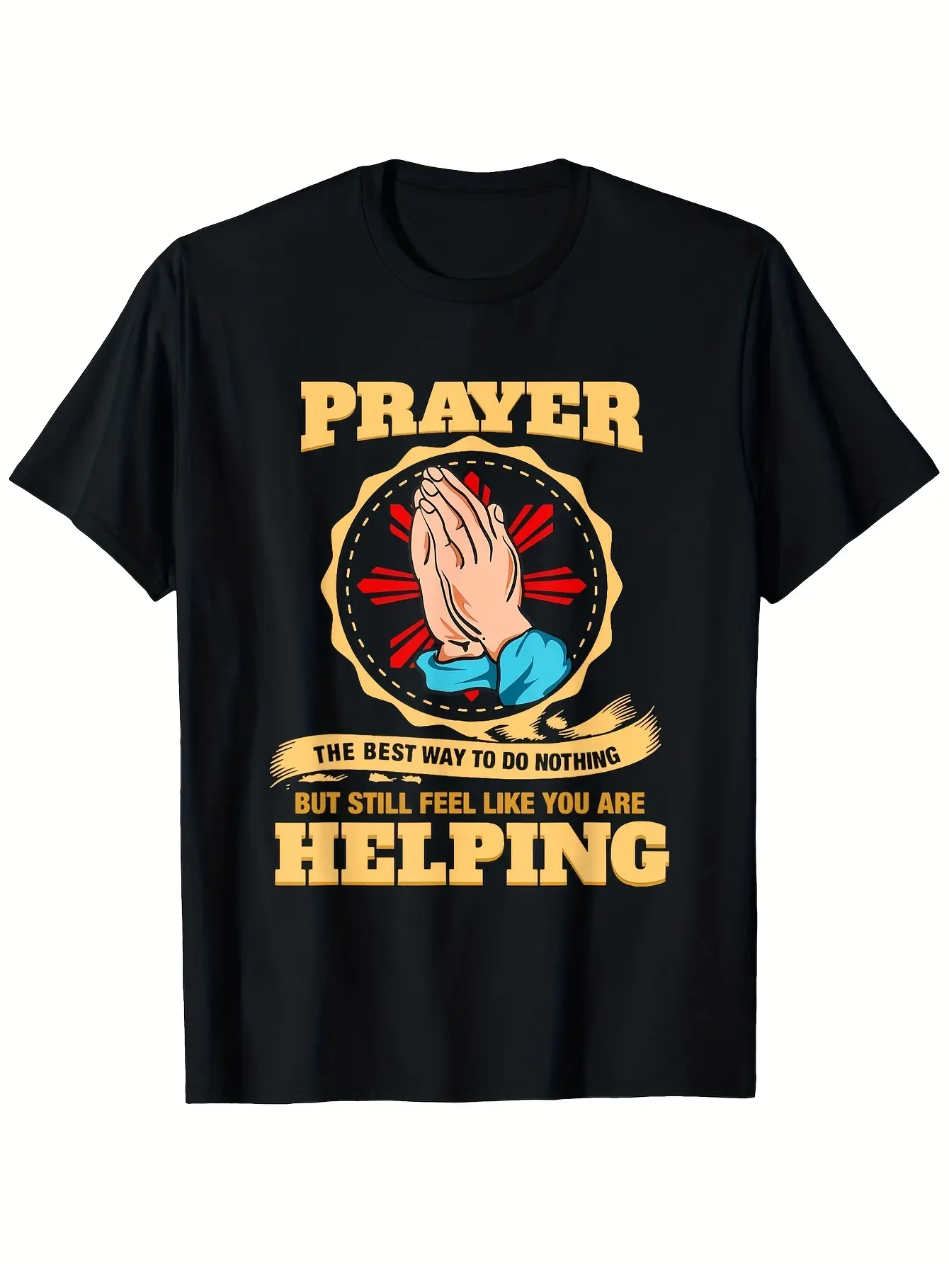 1pc Humorous Atheist Prayer T Shirt Satirical Pray unisex soft cotton short sleeve t shirt, vintage graphic casual tee for men women teens, perfect birthday holiday gift for camping travel gym daily street casual wear