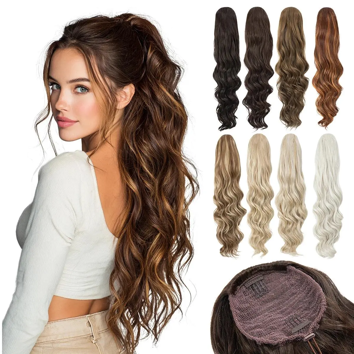 Hair Pony Hair Extensions , Clip On Drawstring Pony