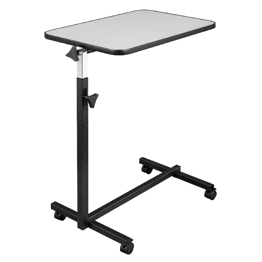 Adjustable Overbed Table with Wheels, Tilting MDF Laptop Desk with Locking Casters, Rolling Bedside Work Table for Adults, Seniors, Reading, Eating, Writing & Home Use