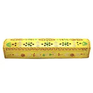 12 in. Yellow Hand-Painted Wood Incense Coffin Box