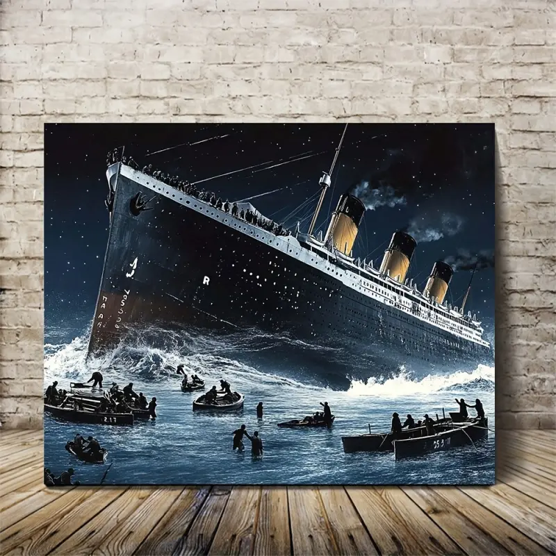 2D Flat [JIT] One Piece, Titanic Sinking Canvas Wooden Frame Painting. The Best Gift for Family and Friends, Easter and Valentine's Day Wall Decoration, Suitable for Restaurants, Cafes, Living Rooms, Offices, Tea Rooms, Study Rooms, Kitchens, Bathrooms, Y