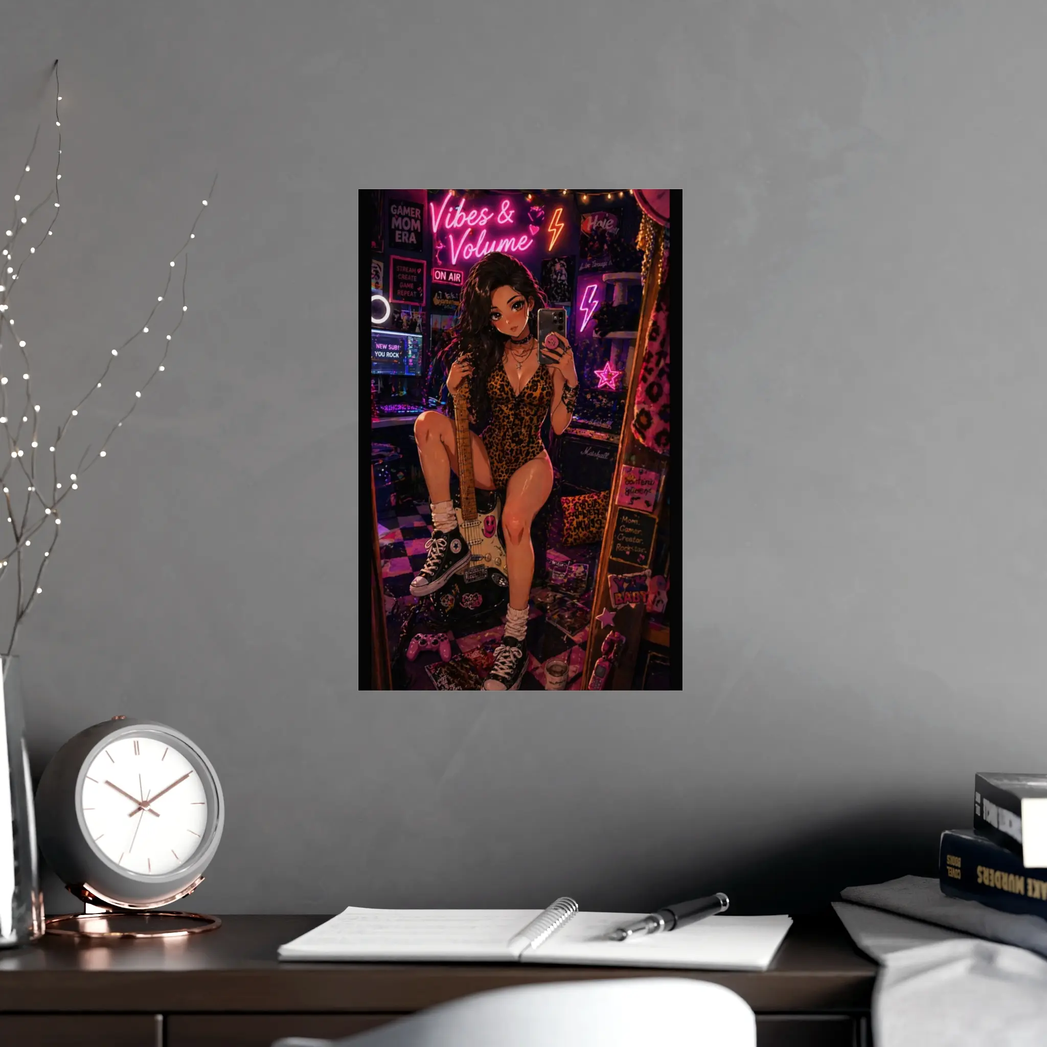Vibes & Volume Neon Pinup Poster | Vertical Matte Poster