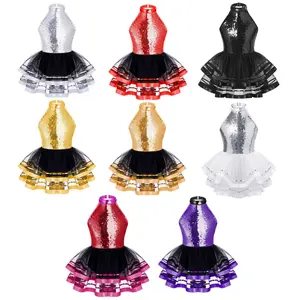 easyforever Kids Girls Sequins Leotard Tutu Ballet Dress Gymnastic Costume Jazz Dancewear Ballroom Lyrical Dancing Outfit