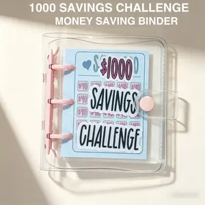 PikoMart Savings Challenge Book with Clear Cover, Reusable A6 Budget Binder with Cash Envelopes for Budgeting, Transparent Money Saving Binder for Cash Stuffing, Travel & Financial Goals Tracker
