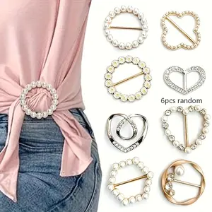 T-shirt Rhinestone Clip Set (6 Pieces) - Elegant Hollow Button Design, Gold-Tone Alloy Clasp, Suitable for Shirts, Dresses, and Jeans - Suitable for Formal and Casual Occasions - Unisex Accessory