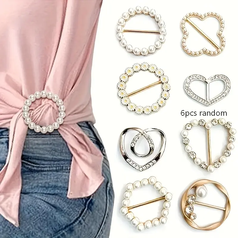 T-shirt Rhinestone Clip Set (6 Pieces) - Elegant Hollow Button Design, Gold-Tone Alloy Clasp, Suitable for Shirts, Dresses, and Jeans - Suitable for Formal and Casual Occasions - Unisex Accessory