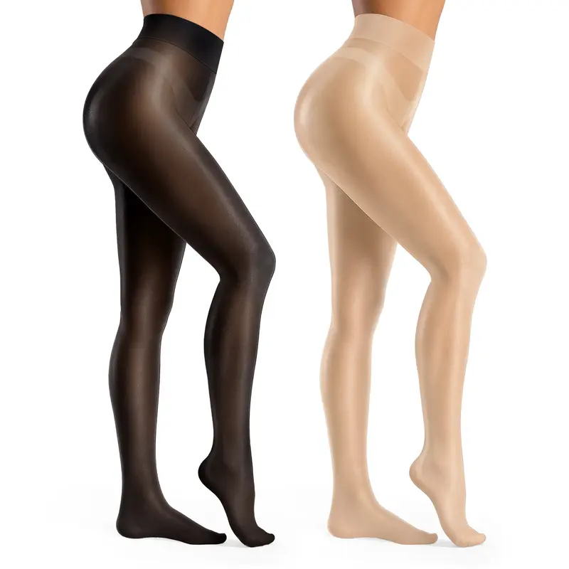 Vertvie Women’s Shiny Sheer Tights – High Waist Silky Pantyhose with Oil-Shine Effect, Shimmery Nylons for Dresses, Elastic Comfort Fit