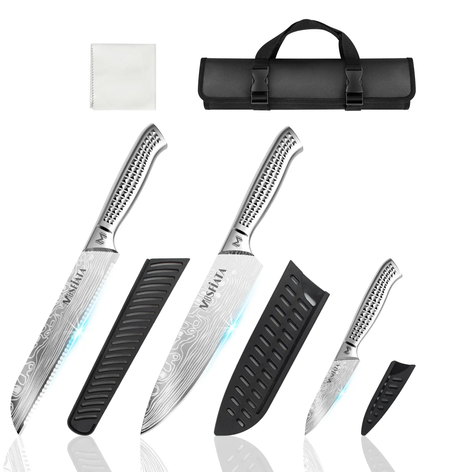 MOSFiATA 6-Piece Hand-Forged Japanese Stainless Steel Kitchen Knives Set with Sharp Blade, Oxford Fabric Storage Bag, Dishwasher-Safe, Gift-Ready Knife Box (Father's Day Gift Option)