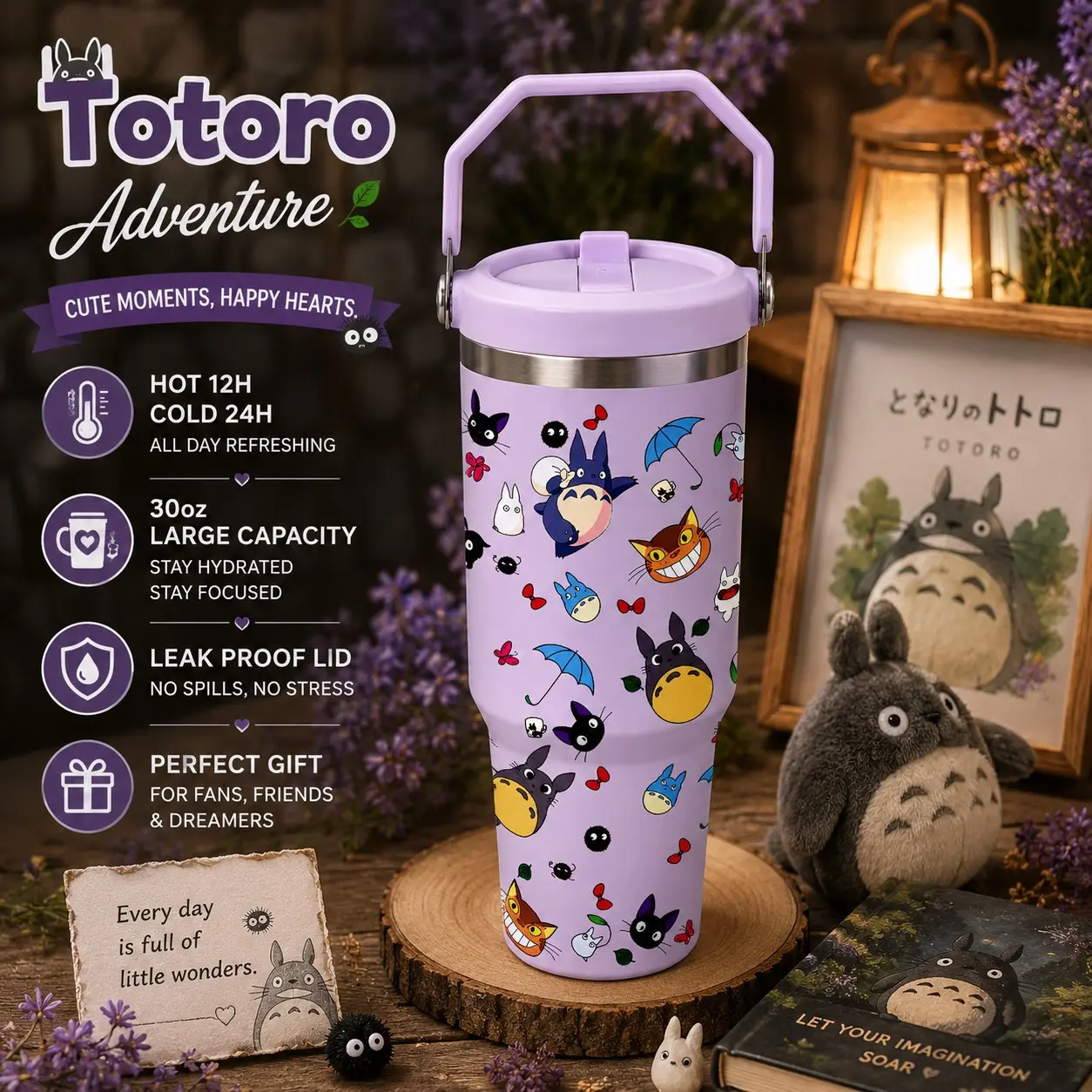 1 Pc 30oz Totoro Cartoon Insulated Mug, Double Wall, Leak-Proof Lid, Hot Drinks Stay Warm 12H, Cold Drinks Stay Cold 24H, Perfect Fan Gift, Stylish & Durable, Ideal for Daily Use, Office, Gym, Travel, Outdoor Activities, Mother’s Day, Nurse’s Day