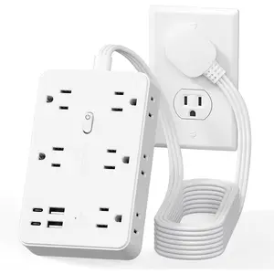 Surge Protector Power Strip 10 FT Flat Extension Cord ,10 AC Outlets & 4 USB Ports(5V/3.4A 17W), 1080J ,Wall Mountable Desktop  Station with Flat Plug for Office Supplies and , White