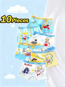 10 Pcs Boys' Superman Underwear Set, Comfortable Breathable Briefs for Daily Wear, Casual Fitted Design, All Seasons