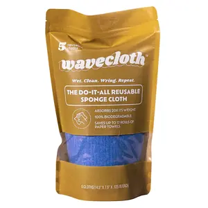 Wavecloth Reusable Sponge Cloth Set 5PK Wet Clean Wring Repeat 100% Biodegradable Absorbs 20X Weight Eco-Friendly Cleaning Cloths