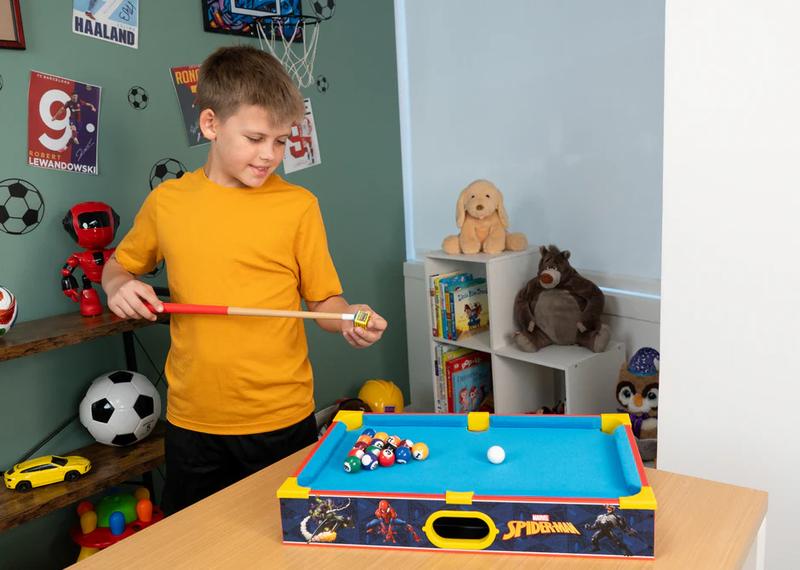 MARVEL Spider-Man Wooden Tabletop Pool Table - Officially Licensed Mini Billiards Set for Kids & Families - Compact & Portable MARVEL Spider-Man Wooden Tabletop Pool Table - Officially Licensed Mini Billiards Set for Kids & Families - Compact & Portable