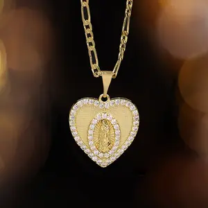 Fashionable And Trendy Heart - Shaped San Judas/Virign Guadalupe Medal Charm Necklace Featuring Christian And Holy Spirit, Vintage Pendant Jewelry, Perfect for Holiday Gifts And Prayers, For Teenager