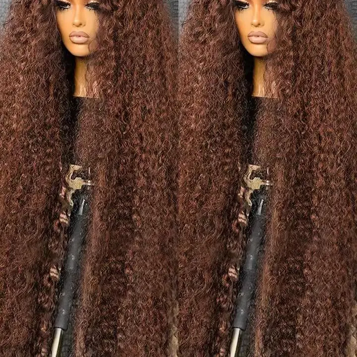 Chocolate Brown Deep Curly Human Hair Wig 13x6 Hd Transparent Lace Frontal Deep Wave Wig Colored Water Wave 13x4 Lace Front Wig for Women 30 34 Inch Natural Hairline Loose Deep Wave Wig TikTokShop SummerVibes