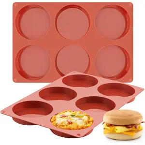 2-PK Silicone Egg Mold for Breakfast Sandwiches 4 Inch Round Muffin Top/Egg Pan, Oven Baking Silicone Molds for Hamburger Buns, English Muffins, Pancakes, Eggs Patty Bites