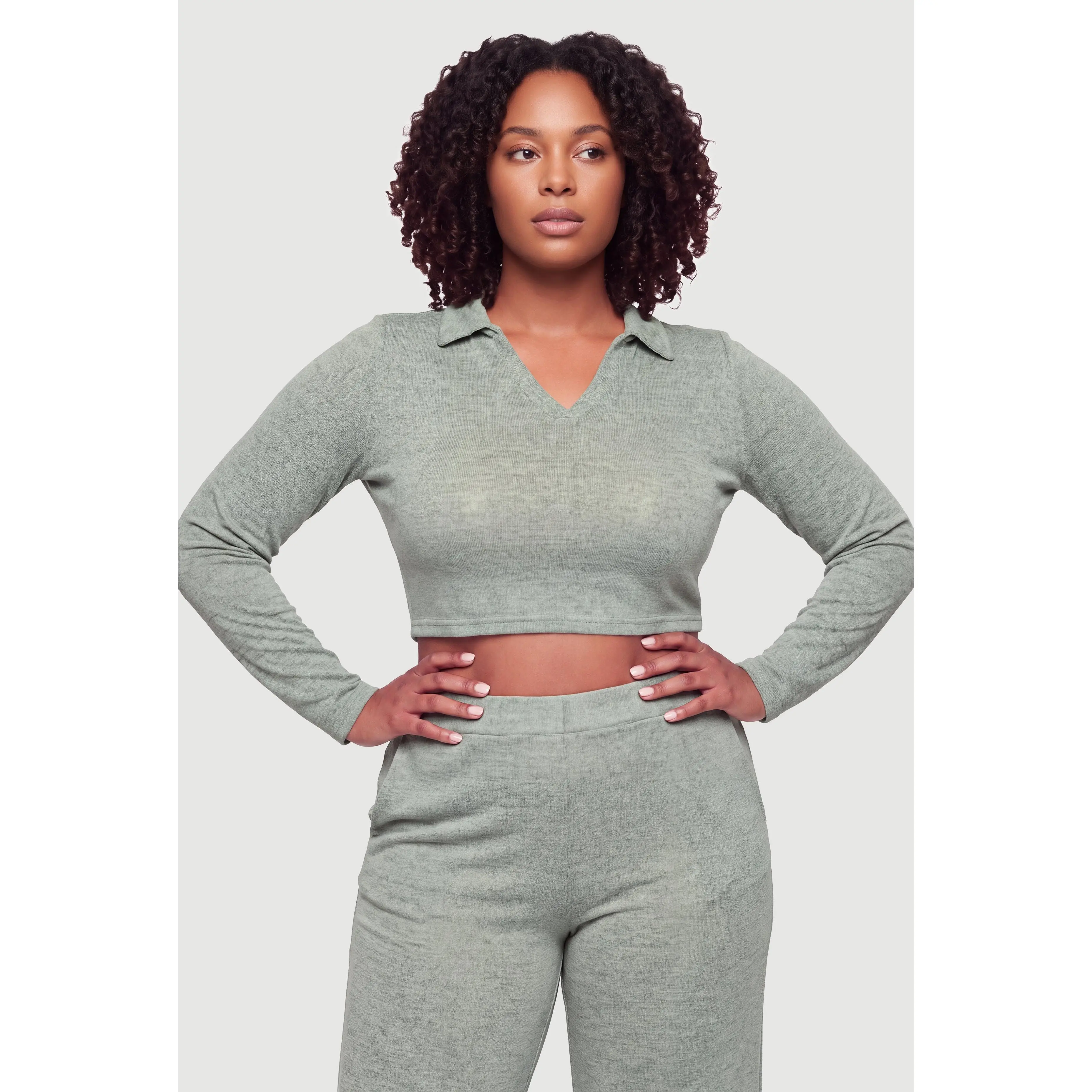 Plus Size Long Sleeve Crop Top