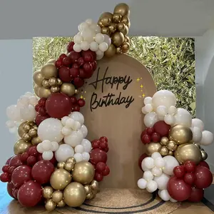 Burgundy Balloon Garland Kit 142 Pcs Maroon, Sand, White & Gold Balloons for Weddings & Parties