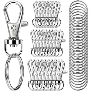 100PCS Swivel Snap Hooks with Key Rings, Premium Metal Swivel Lobster Claw Clasps Assorted Sizes (Large, Medium, Small) for Keychain Clip Lanyard, Jewelry Making, Crafts, Silver