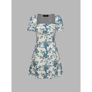 Cider [size 0-10] Square Neck Toile de Jouy Ruched Mini Dress SwimWeek