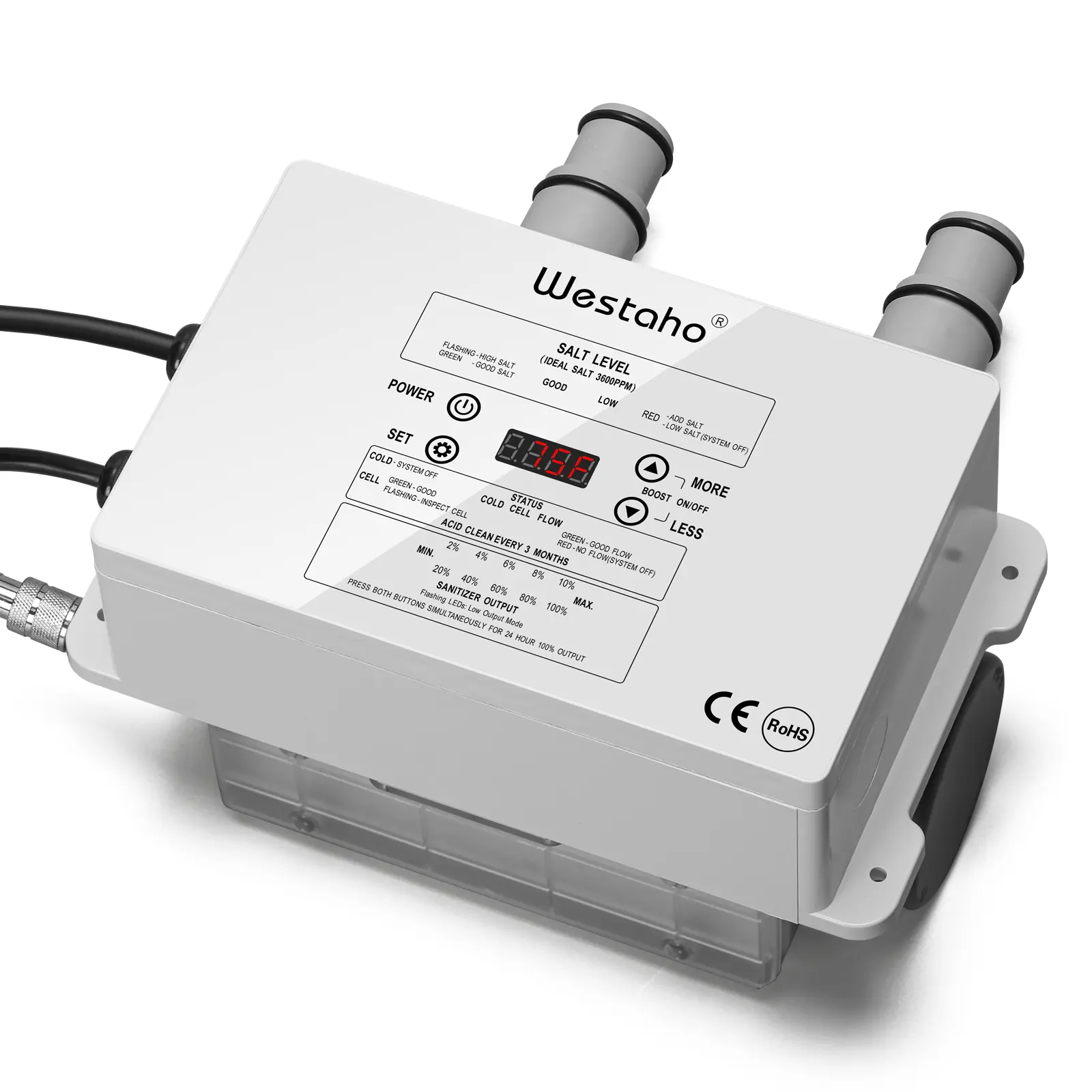 Westaho Salt Chlorine Generator - USA-Made Titanium Cell Salt Water Chlorinator for Above-Ground Swimming Pool Chlorine Needs, Up to 15,000 Gal, Intex Pool Compatible, IP66 Waterproof