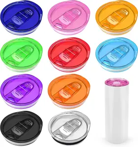 Joyclub 10 Pack 20 oz Skinny Tumbler Replacement Lids Fit for 20oz Sublimation Tumblers Splash Resistant Acrylic Sliding Covers Straw Friendly Daily Use DIY Decor (Multi Color)
