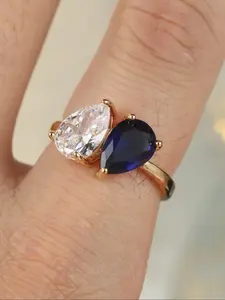 Simple Charming Multi-coloured Water Drops Synthetic Zirconia Golden Three Claw Women's Ring Women's Trendy Hundred Rings Exquisite Women's Jewellery Gift, Jewelry Gifts, Wedding Rings