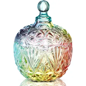 26 oz Large Glass Candy Dish with  Christmas  Candy Jar with Lid Halloween Decorative Covered Glass Jar  Box Wedding Buffet Biscuit Containers for Snacks(Colorful,Classic)