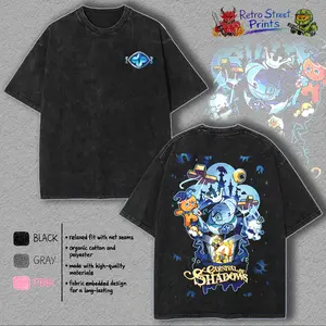 Shadow Milk Cookie, Cookie Run Kingdom Vintage Washed Oversize Unisex T-Shirt, Retro Gaming Streetwear Graphic Tee, Halloween Dark Fantasy Style Casual Cotton t-shirt anime gift back t-shirt