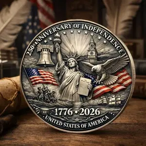 USA 250th Anniversary Eagle Coin, Liberty Bell Commemorative Medal, 1776–2026 USA Independence Collectible, Patriotic Gift for Coin Collectors
