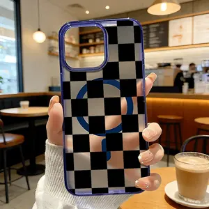 Black White Checkerboard Magnetic MagSafe Snap Case for iPhone 17/16 Pro Max 15 Pro 14 13 12 Mini 11 XR XS Plus SE Shockproof Slim Protective Cover