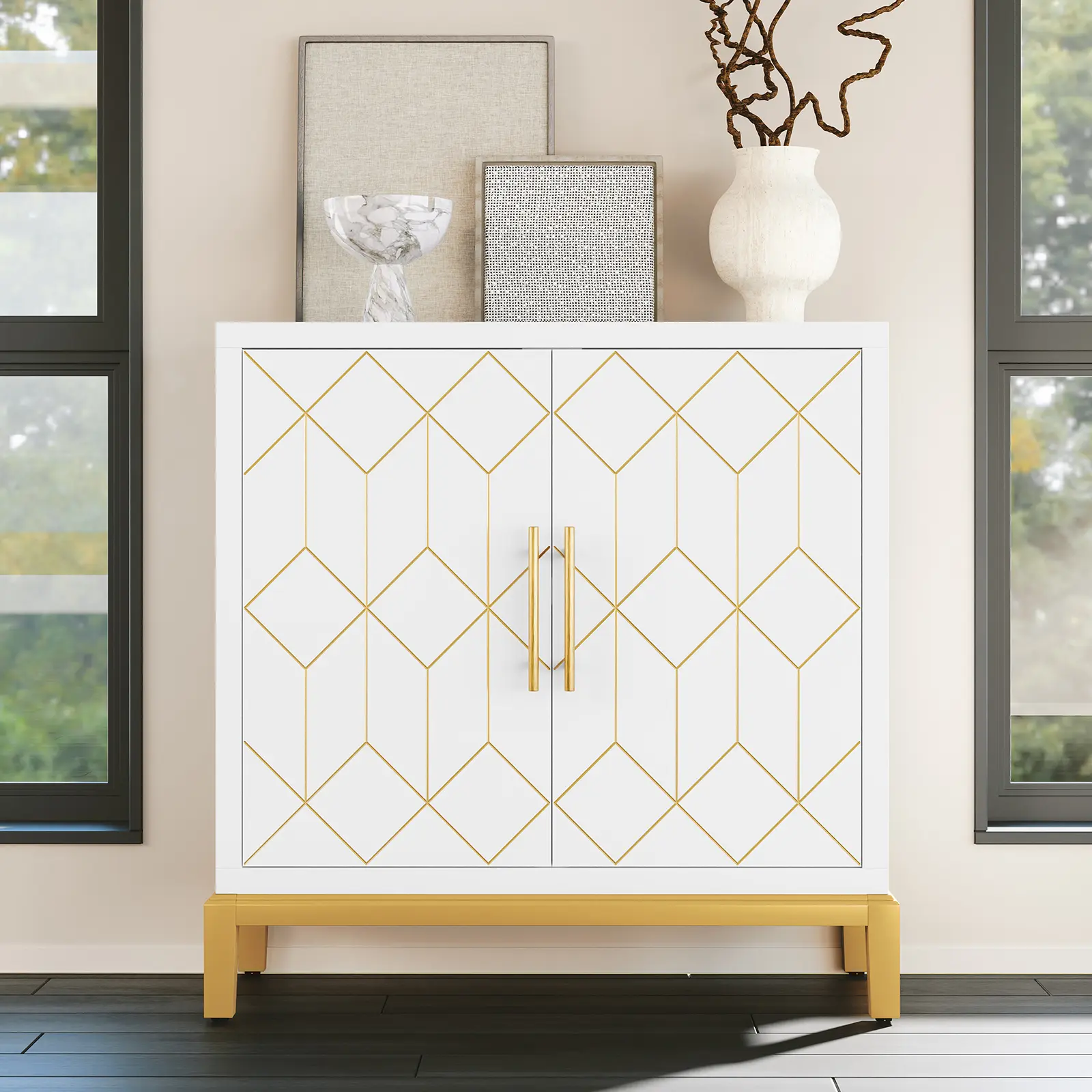 2-Door Cabinet - 66.06" Size Removable Shelves Concealed Storage Modern Minimalist Space-Saving Easy-Assemble 2025 Trending Organizes Daily Items Ideal for Renters Small Families Bedroom Living Room Home Office Reduces Clutter Saves Space