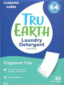 Tru Earth Compact Dry Laundry Detergent, Unscented - Up to 64 Loads (32 Sheets) | Liquidless Detergent, Travel | Packaging May Vary