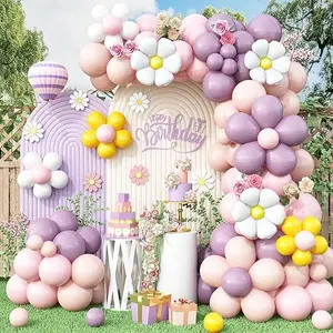 Daisy Flower Balloon Garland Arch Kit, Purple Yellow Pink Daisy Flower Balloons For Birthday Baby Shower Bridal Wedding Daisy Party Decorations