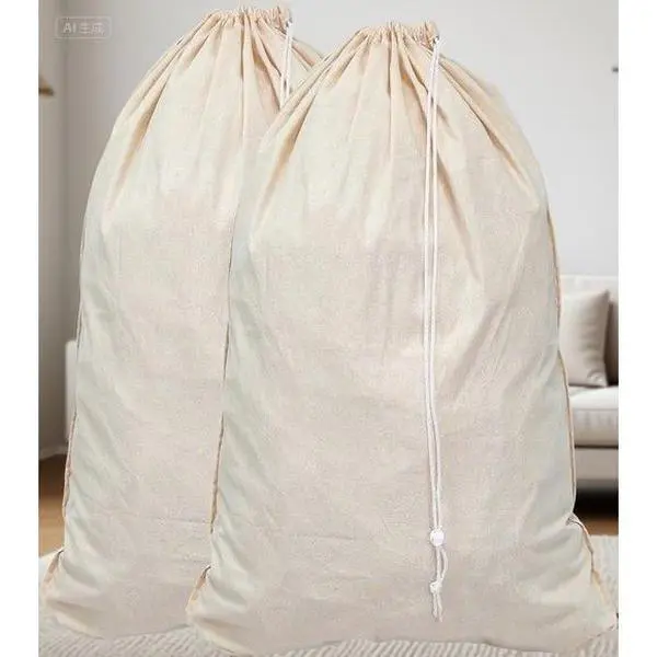 2-Pack Simple Houseware Extra Large Beige Natural Cotton Laundry Storage Bags, 28"x36" Durable Spacious Reusable Washable Home Laundry Tools & Accessories