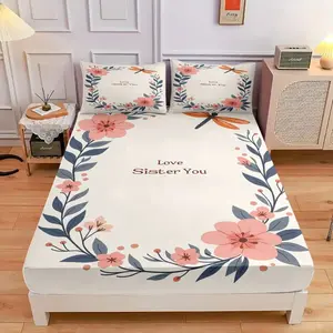 3-Piece Comfortable Wreath And Dragonfly Bed Hat Set, High-Definition Digital Printing, Soft And Breathable, 100% Polyester Fiber Perfect Gift, Suitable For All Seasons, Perfect For Family And Friends Clearance Sale
