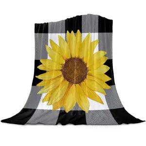 Blankets Fall Farm Flower Black White Buffalo Plaid Blanket Lightweight Cozy Warm Fuzzy Plush Microfiber Blankets for Couch Bed Sofa 50x80inch