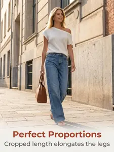 Daily Casual Off-Shoulder Short Sleeve Knit Slim Fit Top, Plain Pattern, H Type Silhouette, Short Clothing Length, Summer Style