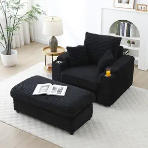 [Mother's Day Gift]Aobtkel.Oversized Accent Chair with Ottoman, Single Sofa Chair with Large Seat and Extra Wide Armrests, Modern Comfy Armchair Reading Chairs for Bedroom Living Room,BLACK#Summervibes