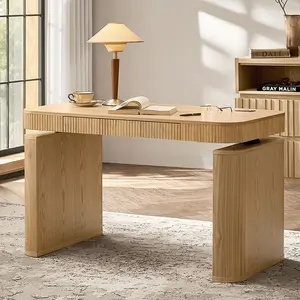 HULALA HOME Baggio 47.6 " Modern Fluted  standing desk with Sit-Stand Function, 3 Memory Settings, Stable Thick Legs, Oak Veneer Finish, Soft-Close Drawer & Cable Management for Home Office Productivity