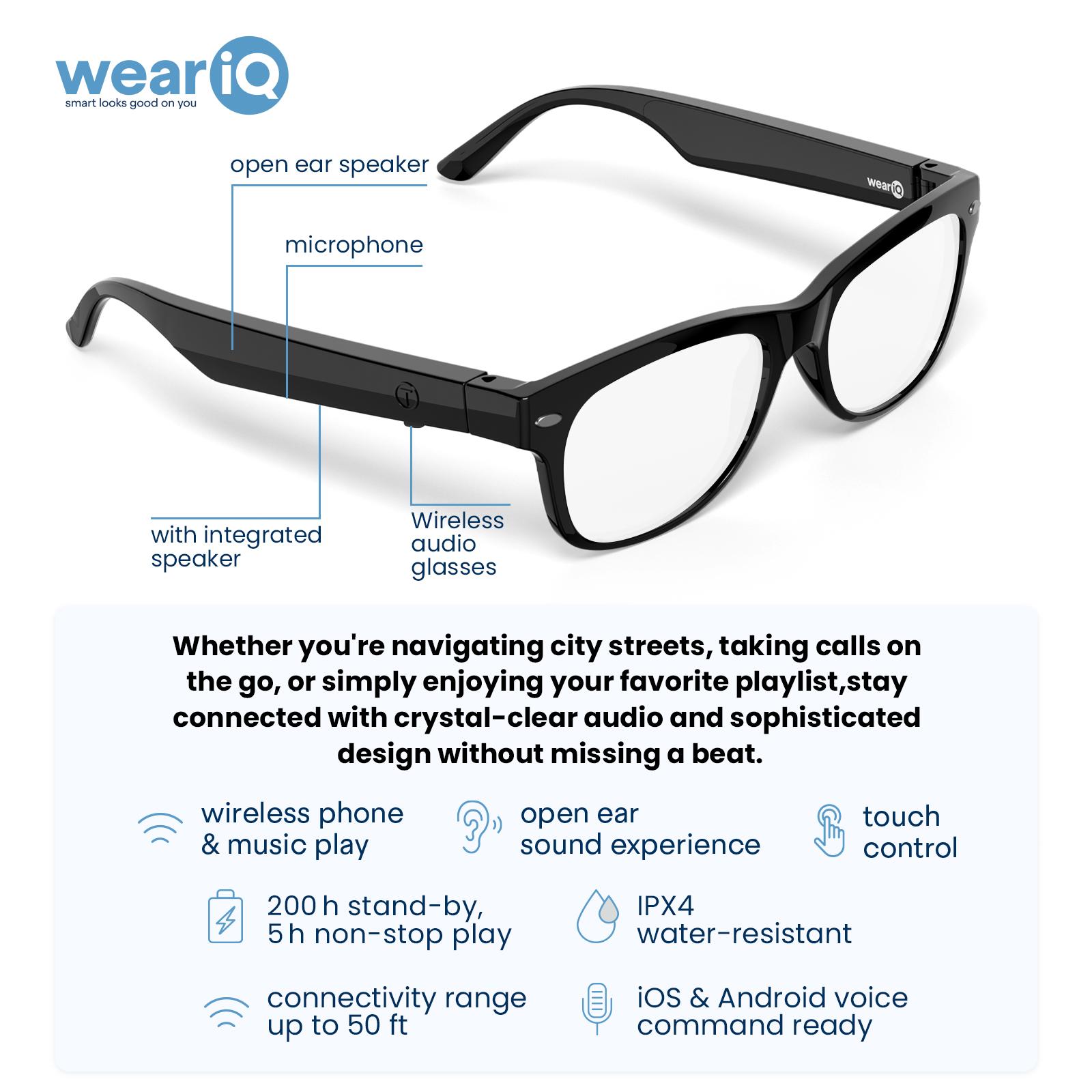 WeariQ Blue Light Blocking Smart Glasses & Smart Sunglasses ,AI Bluetooth Translation Smart Glasses-Supports Google Translate & ChatGPT, Built-in Mic & Speakers, HD Calling, 10H Music, Wireless Wearable,For Sports&Travel,Digital Eye Strain Relief,Driving