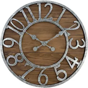 & Co  Farmhouse Series, Galvanized Rustic Barnwood Clock, 19.5 inch, Galvanized Finish Arabic Numerals with Weathered  Barnwood, Farmhouse Decor/Wall Decor