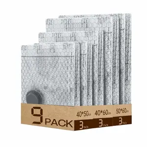 Cordless Travel Vacuum Storage Compression Bag Set (9 Pack, 3 Sizes) – No Pump Included, Waterproof Reusable Space Saver, Vacuum Bags for Travel, Ideal for Carry-On Suitcases & Outdoor Use