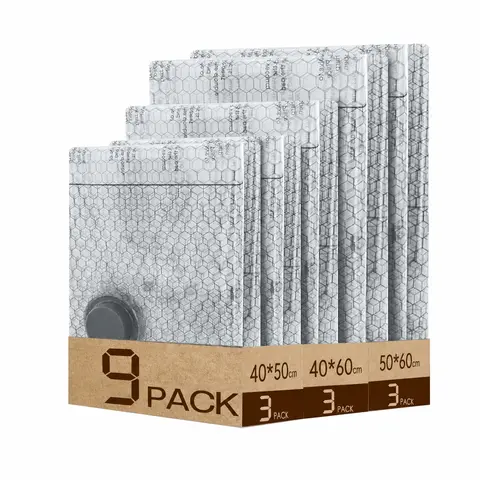 Cordless Travel Vacuum Compression Storage Bags Set (9 Pack, 3 Sizes) - Organiser, 9 Bags Refill (No Pump), Foldable, Dustproof, Waterproof Reusable Space Saver for Carry-On Suitcases, Outdoor Use Father's Day Gift