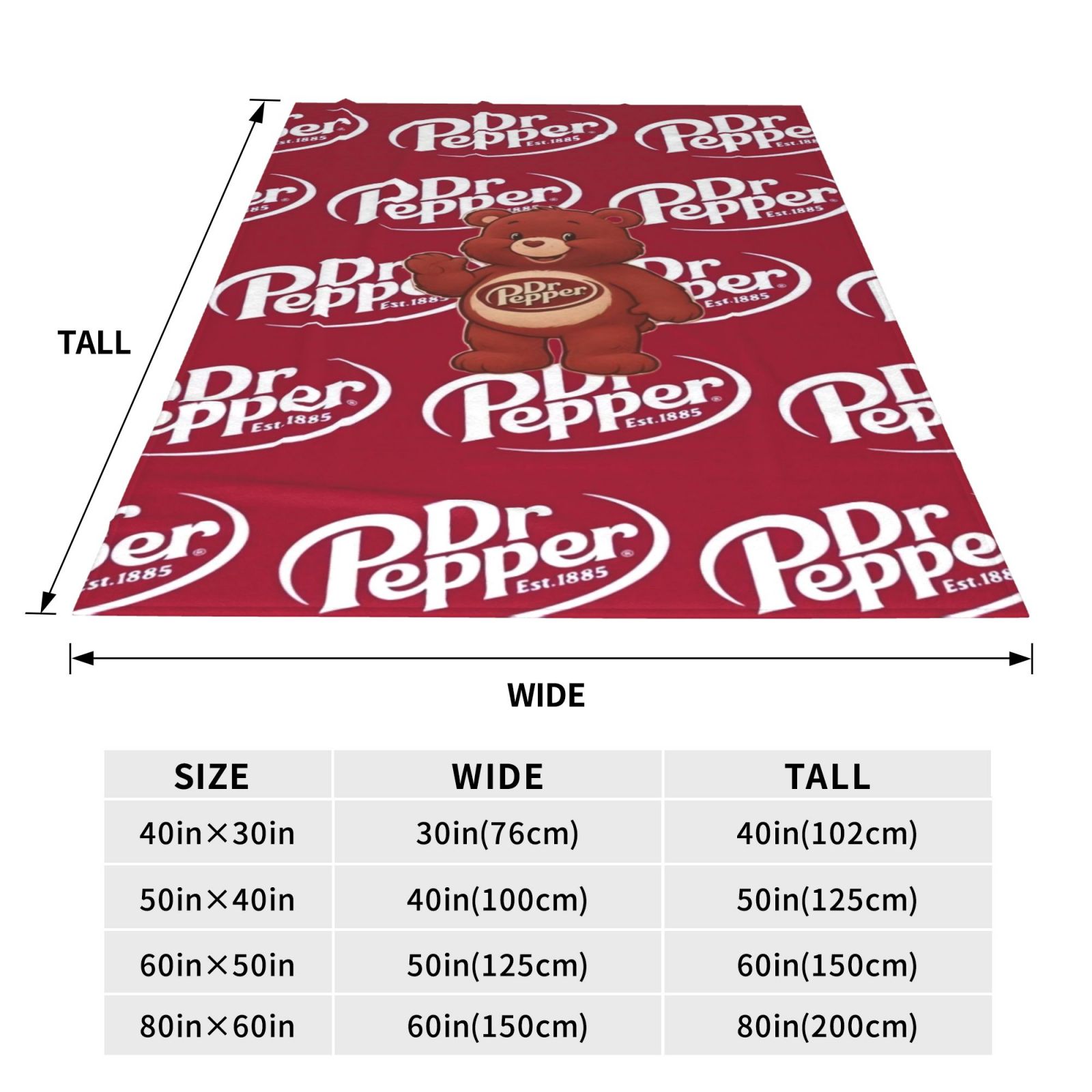 Dr Pepper Care Bear Fleece Blanket, Cute Soda Bear Throw Blanket for Dr Pepper Lovers